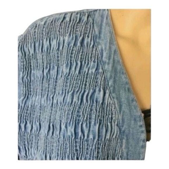 Vintage Saint German Paris Blue Denim Collarless Jacket Large Ruched Front Women - Picture 6 of 9